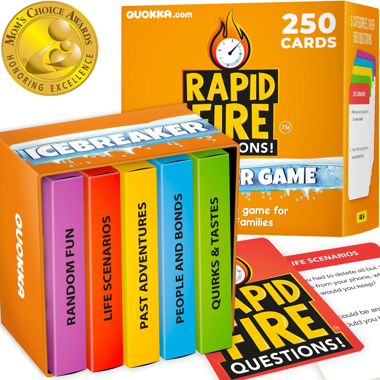 QUOKKA Icebreaker Cards with 500+ Questions - Adults Kids Family Conversation Cards Game - Break The Ice Family Game for Kids 8-12 - Perfect for Family or Adults Game Night I Premium Version